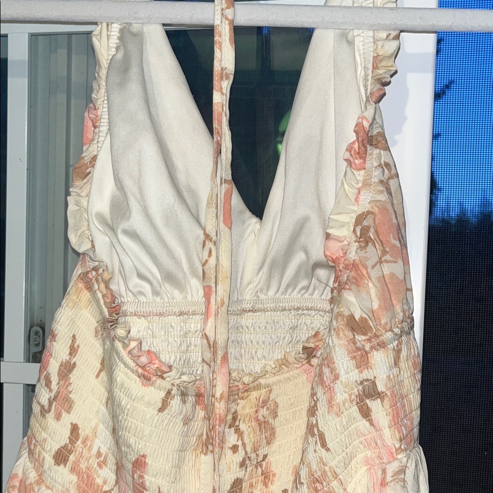WALLFLOWER Boho Cream Halter Maxi Dress W/Pink Floral Print Size Juniors Small - Picture 9 of 10